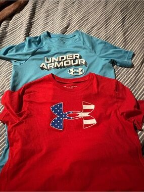 2 Under Armour Kids' Short Sleeve Logo Tee - Red & Light Blue